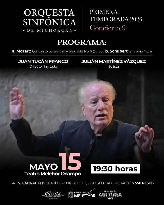 OSIDEM ofrecerá concierto con obras de Mozart y Schubert en el Ocampo 