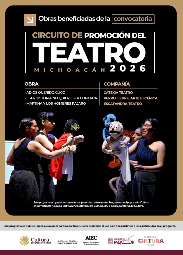 Se  anuncia las obras seleccionadas para el Circuito de Promoción del Teatro 2026 