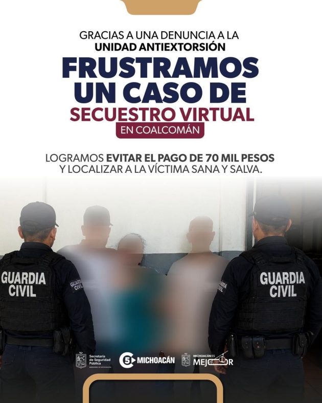 Localiza SSP a víctima de secuestro virtual en Coalcomán; evita pago de 70 mil pesos 
