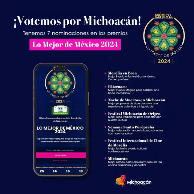 Vota por Michoacán para premio Lo mejor de México 2024; mañana último día 